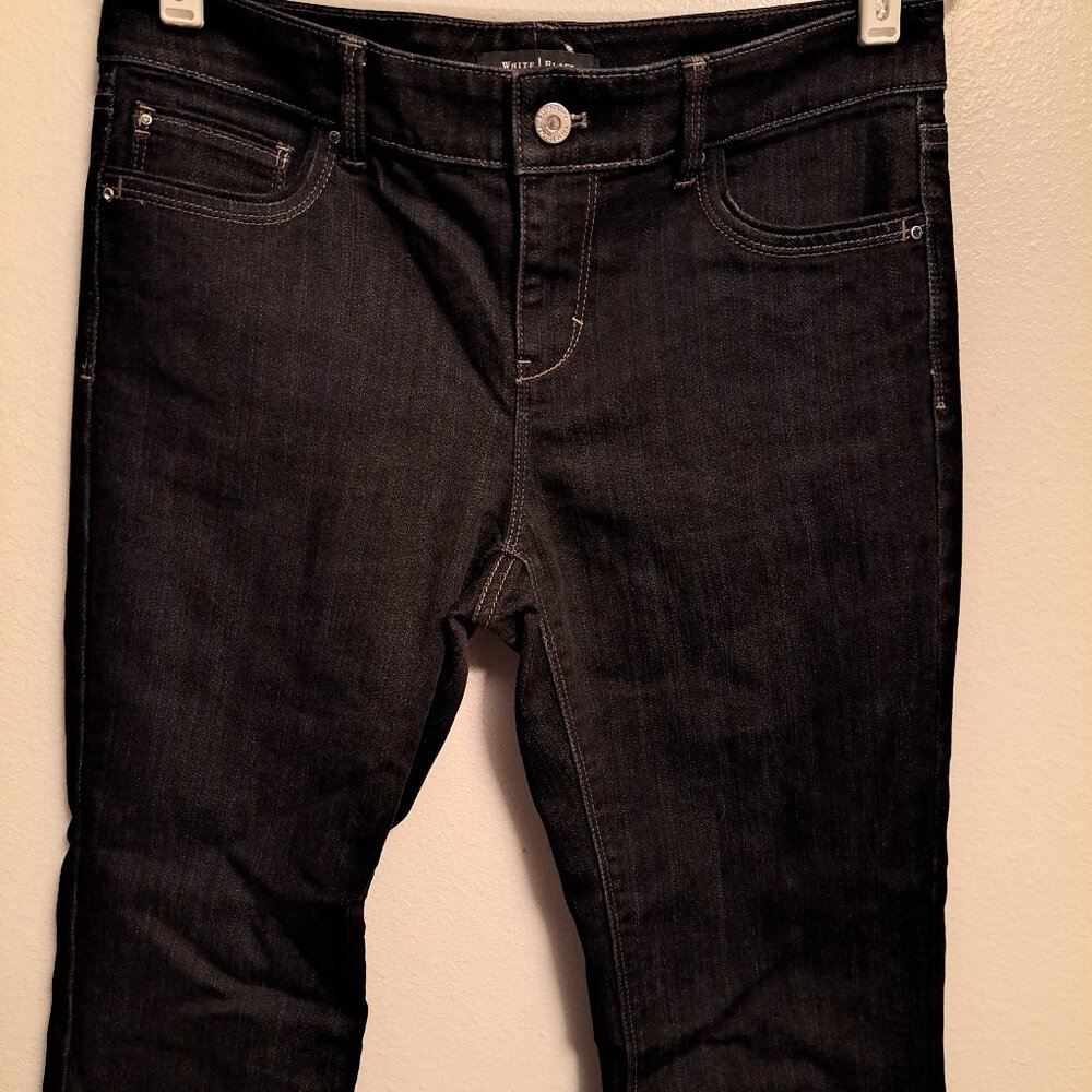 White House Black Market Feel Beaut Cropped Boot Leg Jeans W/Rhinestone Pockets - Picture 5 of 10